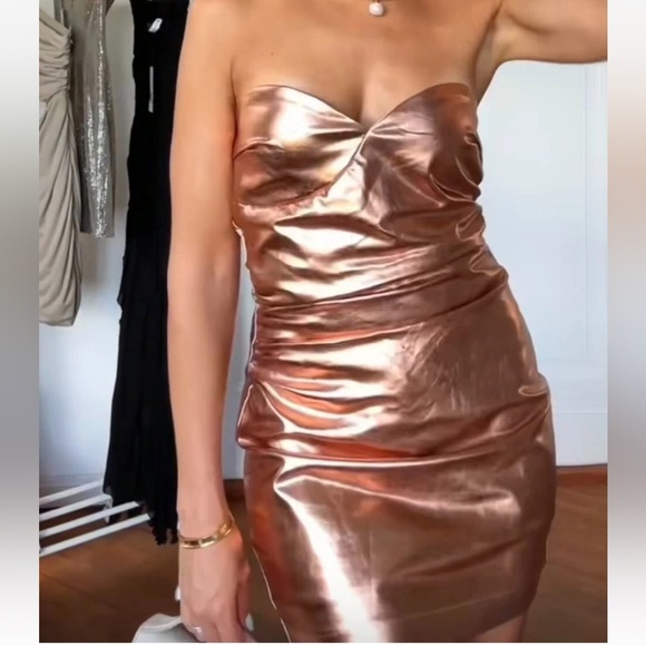 New ZARA Strapless Faux Leather Dress Metallic Corset mini dress - Picture 5 of 16